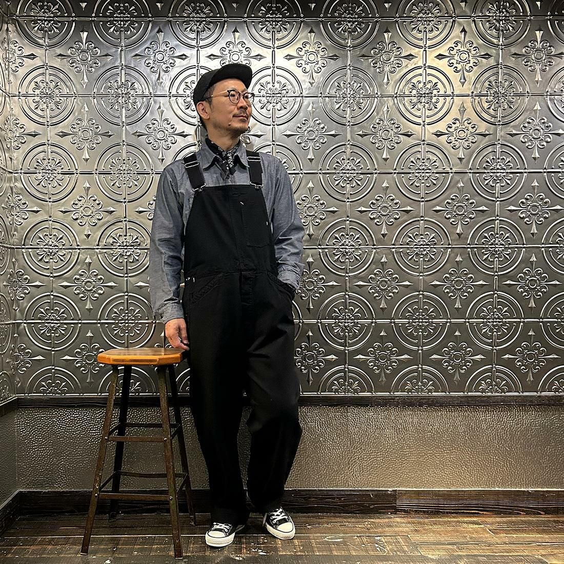 POST OVERALLS ポストオーバーオールズ バナナカラー ブラック M POST OVERALLS (ポストオーバーオールズ) NO.1 OVERALLS FLAT TWILL