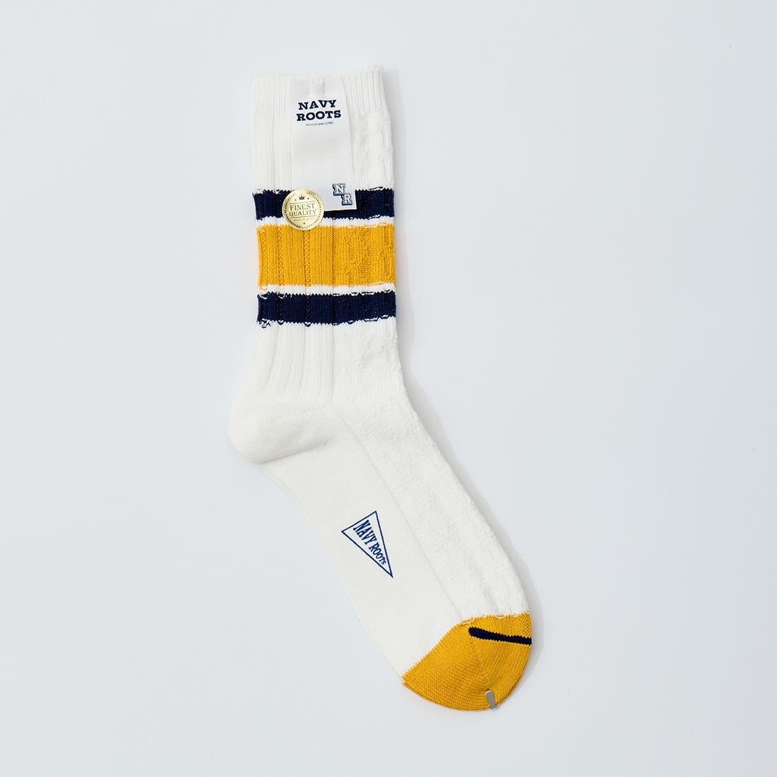 Under Armour ストライプソックス 白/青/黄 NAVY ROOTS (ネイビールーツ) CABLE BORDER SOCKS - YELLOW ソックス