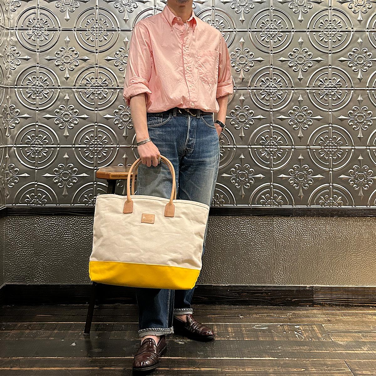 GLADHAND ハンドペイントヘリテージレザー　キャンバス トートバッグ HERITAGE LEATHER (ヘリテイジレザー) CANVAS BOTTOM DAY TOTE